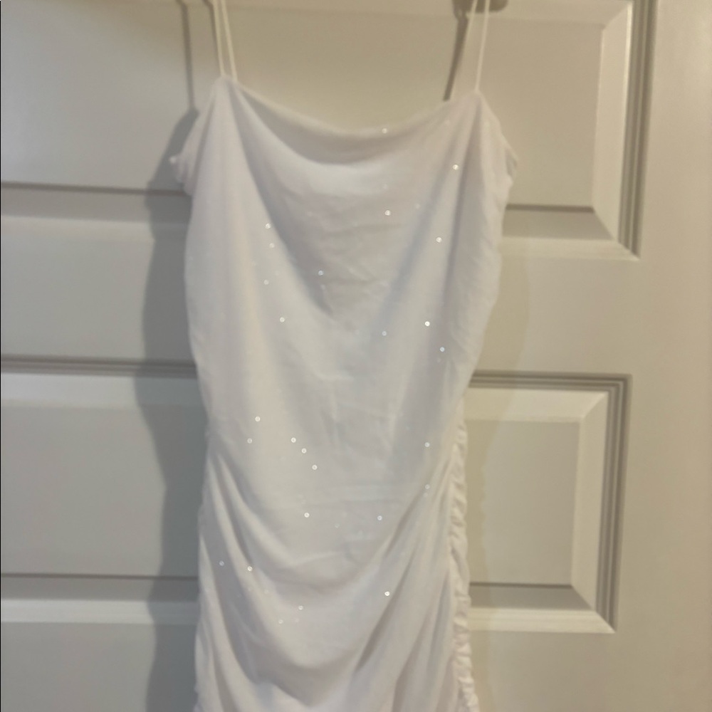 White thin strap mini sparkly dress